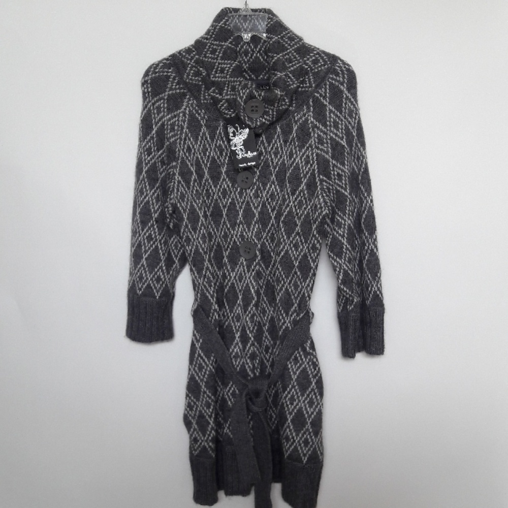 Grey 3/4 sleeve long cardigan sweater jacket